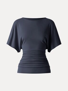 NWT OGL Sandwashed Effortless Boatneck Batwing Sleeve Side Ruched Top in Navy